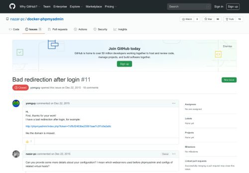 
                            6. Bad redirection after login · Issue #11 · nazar-pc/docker-phpmyadmin ...