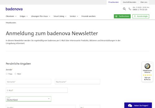 
                            7. badenova - Anmeldung zum badenova Newsletter