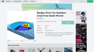 
                            9. Badge Giver for Builders Club Free Build World - Roblox