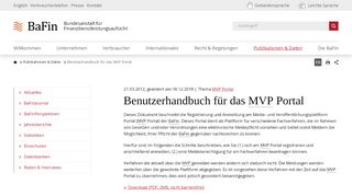 
                            10. BaFin - Publikationen & Daten - Benutzerhandbuch für das MVP Portal