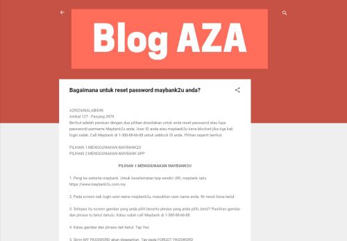 
                            11. Bagaimana untuk reset password maybank2u anda? - Blog AZA