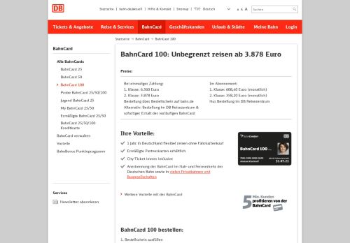 
                            8. BahnCard 100: 12 Monate ticketlos reisen - Deutsche Bahn