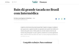 
                            11. Bain dá grande tacada no Brasil com Intermédica | Valor Econômico