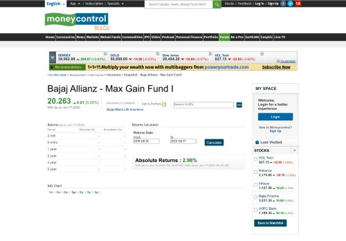 
                            4. Bajaj Allianz - Max Gain Fund I - Moneycontrol