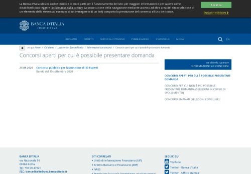 
                            11. Banca d'Italia - Concorsi aperti per cui è possibile presentare domanda