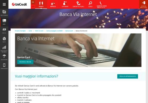 
                            4. Banca Via Internet Senza Canone con Genius Card | UniCredit