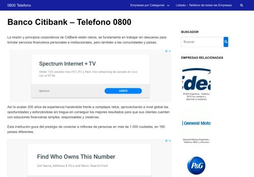 
                            13. Banco Citibank - Telefono 0800