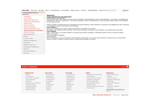 
                            13. Banco Santander Brasil | Segurança | Cadastramento do Computador