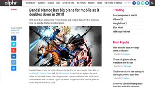 
                            10. Bandai Namco has big plans for mobile as it doubles down in 2018 ...