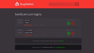 
                            2. bandicam.com passwords - BugMeNot