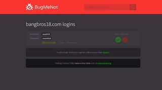 
                            1. bangbros18.com passwords - BugMeNot