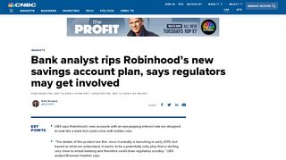 
                            9. Bank analyst rips Robinhood's new savings accounts, says regulators ...