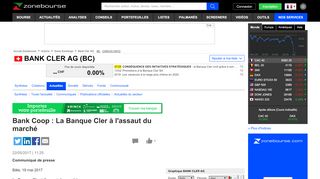 
                            13. Bank Coop : La Banque Cler à l'assaut du marché | Zone bourse