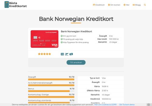 
                            9. Bank Norwegian Kreditkort - Bästa Kreditkortet