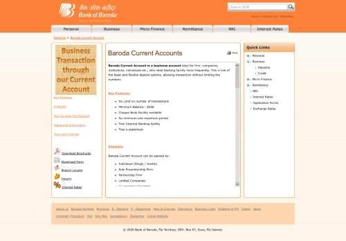 
                            5. Bank of Baroda - Baroda Current Account