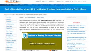 
                            8. Bank of Baroda Recruitment 2018 For Apply Online For 913 BOB ...