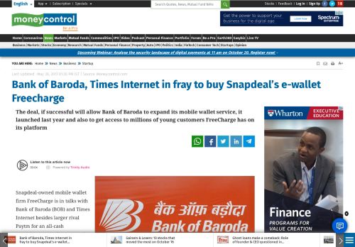 
                            9. Bank of Baroda, Times Internet in fray to buy Snapdeal's e-wallet ...