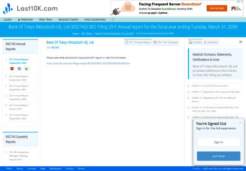 
                            12. Bank Of Tokyo Mitsubishi Ufj, Ltd ADR 10K Annual Reports & 10Q ...