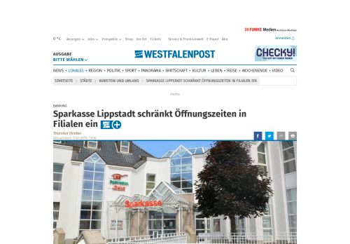 
                            12. Banking Sparkasse Lippstadt schränkt Öffnungszeiten ... - Westfalenpost