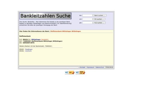 
                            13. Bankleitzahl u. BIC Suche: Infos der Bank Raiffeisenbank Wittislingen ...