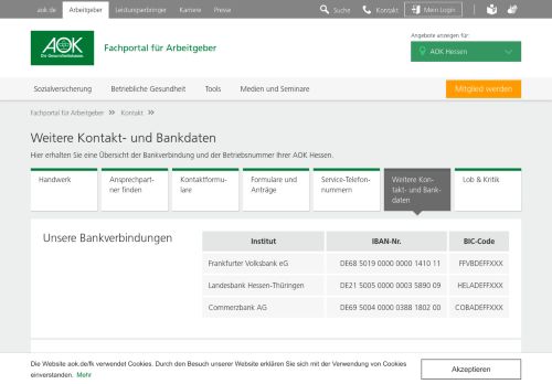 
                            13. Bankverbindung und Betriebsnummer | AOK - Service für ...