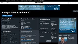 
                            11. Banque Transatlantique SA: Company Profile - Bloomberg