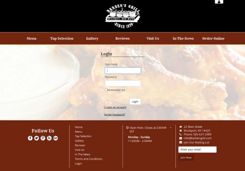 
                            13. Barber's Grill and Tap Room - Login