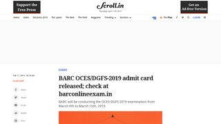 
                            11. BARC OCES/DGFS-2019 admit card released; check at ... - Scroll.in