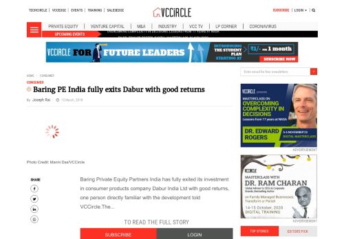 
                            11. Baring PE India fully exits Dabur with good returns | VCCircle