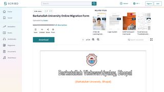 
                            11. Barkatullah University Online Migration Form | Login | Payments - Scribd