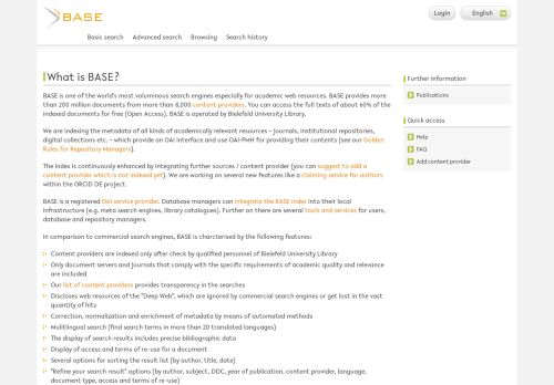 
                            6. BASE - Bielefeld Academic Search Engine | What is BASE?
