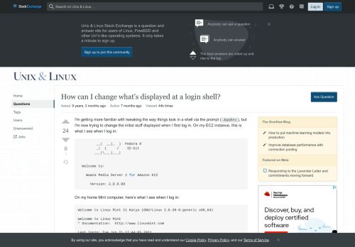 
                            7. bash - How can I change what's displayed at a login shell? - Unix ...