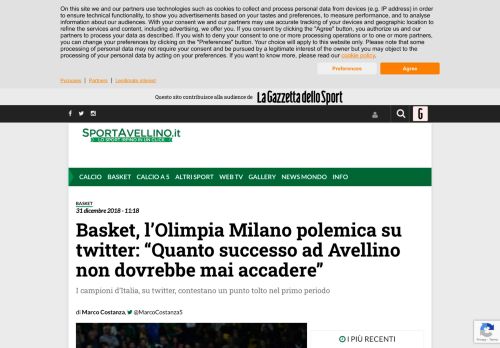 
                            9. Basket, l'Olimpia Milano polemica su twitter: “Quanto successo ad ...