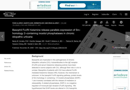 
                            9. Basophil FcɛRI histamine release parallels expression of Src ...