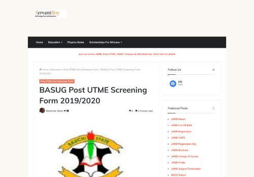 
                            1. BASUG Post UTME Screening Form 2018/2019 Is Out » ServantBoy