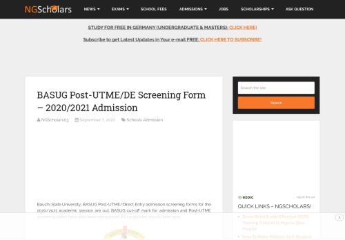 
                            2. BASUG Post-UTME/DE Screening Form – 2018/2019 Admission