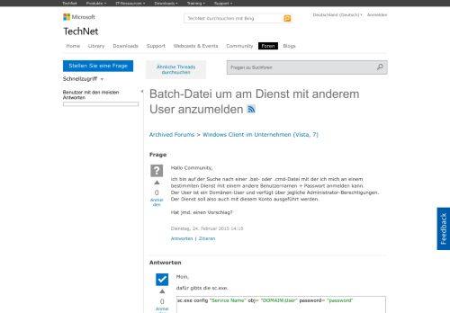 
                            6. Batch-Datei um am Dienst mit anderem User anzumelden - Microsoft