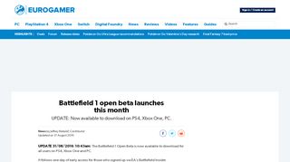 
                            13. Battlefield 1 open beta launches this month • Eurogamer.net