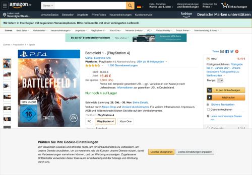 
                            8. Battlefield 1 - [PlayStation 4]: Amazon.de: Games