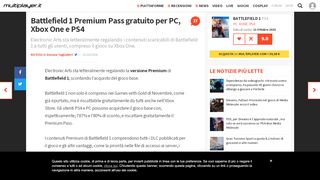 
                            11. Battlefield 1 Premium Pass gratuito per PC, Xbox One e PS4 ...