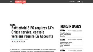 
                            11. Battlefield 3 PC requires EA's Origin service, console ... - Geek.com