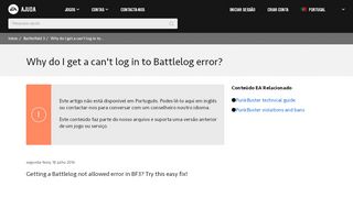 
                            4. Battlefield 3 - Why do I get a can't log in to Battlelog error? - EA Help