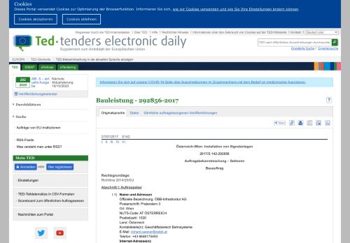 
                            12. Bauleistung - 292856-2017 - TED Tenders Electronic Daily