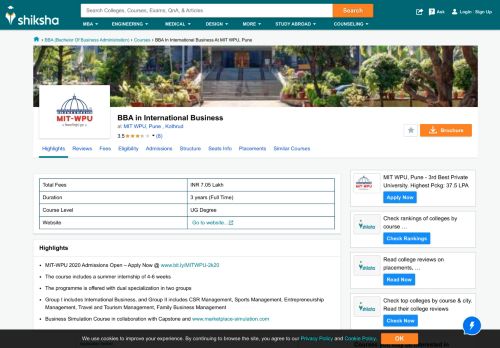 
                            5. BBA in International Business at MIT SOM College, Pune - Placements ...