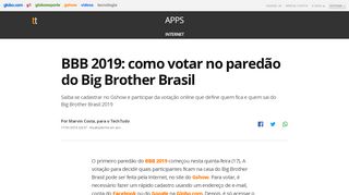 
                            13. BBB 2019: como votar no paredão do Big Brother Brasil | Internet ...