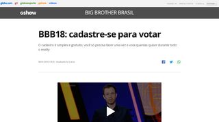 
                            1. BBB18: cadastre-se para votar | BBB18 | Gshow