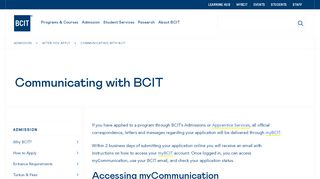 
                            11. BCIT : : Admission & Registration : : Communicating with BCIT