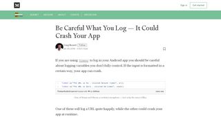 
                            10. Be Careful What You Log — It Could Crash Your App – ProAndroidDev