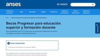 
                            6. Becas Progresar para educación superior y formación docente | anses