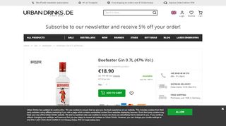 
                            8. Beefeater Gin 0.7L (47% Vol.) - Beefeater - Gin - Urban Drinks